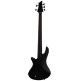The back of a black Schecter Stiletto Stealth-5 Electric Bass Satin Black on a white background