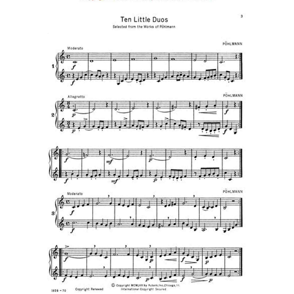 Sheet music for 'Ten Little Duos' for french horn by Fohlmann on a white background