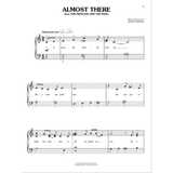 The image shows page 3 of the piano and vocal sheet music for "Almost There" from Disney's "The Princess and the Frog," with music and lyrics by Randy Newman. It features treble and bass clefs, 4/4 time, a "Moderately fast" tempo, lyrics below the melody, piano accompaniment, chord symbols, dynamics, and a Walt Disney Music Company copyright notice.