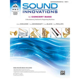 Book cover of 'Sound Innovations for Concert Band' for Euphonium with musical instruments and blue wave design.
