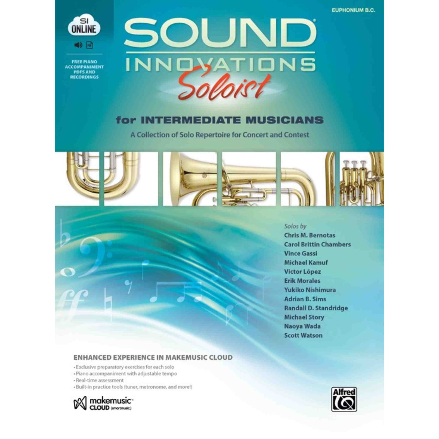 Book cover for the music book "Sound Innovations Solost for Intermediate Musicians" A Collection of Solo Repertoire for Concert and Contests for Euphonium B.C. 