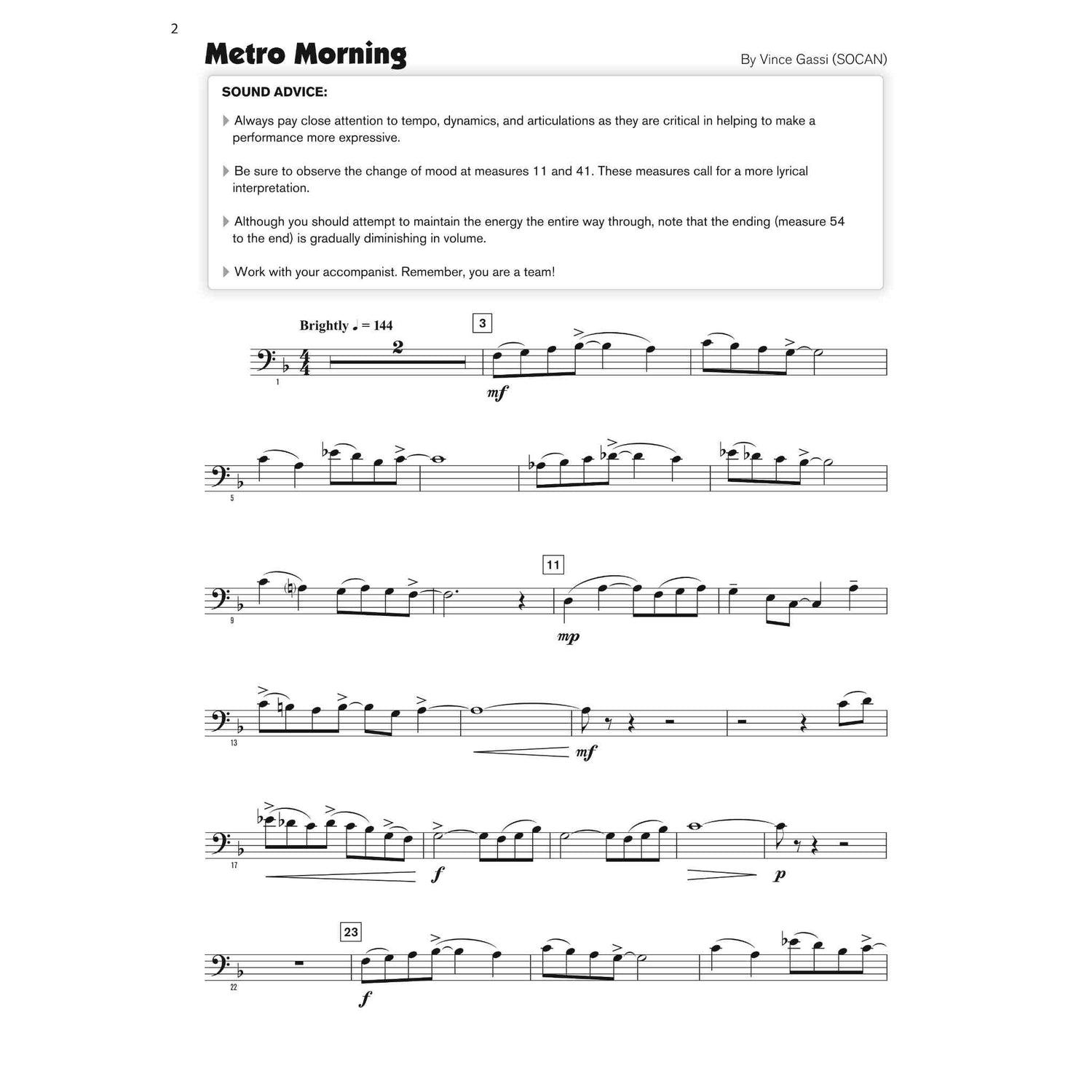 Print music for a song titled "Metro Morning" for Euphonium. 