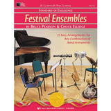 Music book cover for 'Festival Ensembles' by Bruce Pearson & Chuck Elledge with musical instruments and a piano.