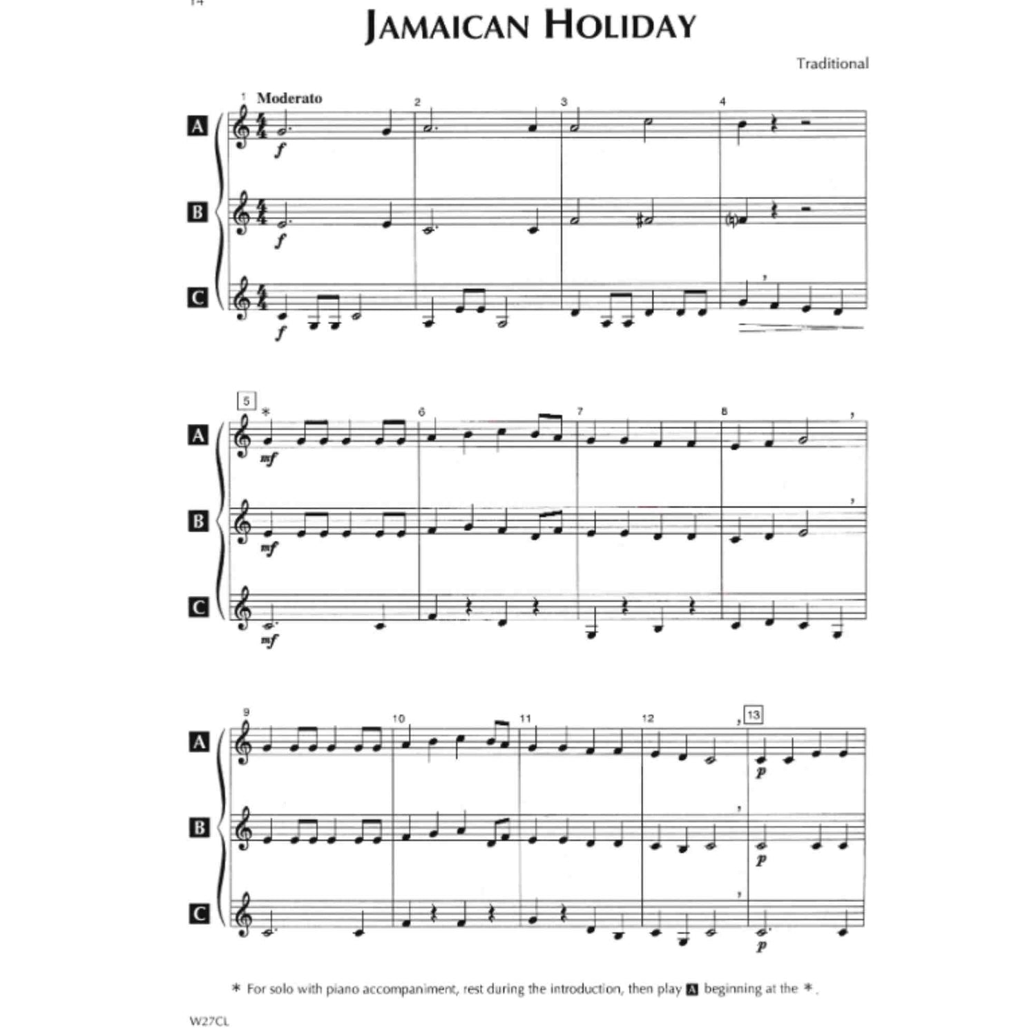 Sheet music for 'Jamaican Holiday' with musical notation on a white background