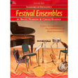 Book cover of 'Standard of Excellence Festival Ensembles' for Electric Bass with pictures of musical instruments and a piano.