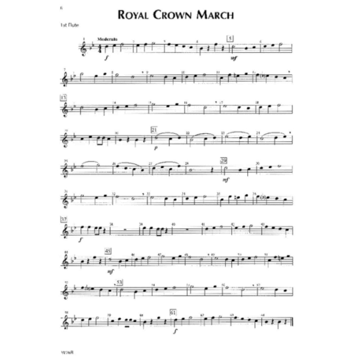 Sheet music for 'Royal Crown March' for flute with musical notes and dynamics on a white background.