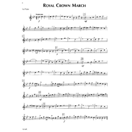 Sheet music for 'Royal Crown March' for flute with musical notes and dynamics on a white background.