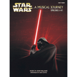 The image shows a music book titled "Star Wars: A Musical Journey Episodes I-VI" for easy piano. The cover features the Star Wars logo and a dark, hooded figure holding a red lightsaber against a red and black background. It includes John Williams' music arranged by Dan Coates, offering simplified piano versions of iconic themes from the first six Star Wars films for intermediate players.
