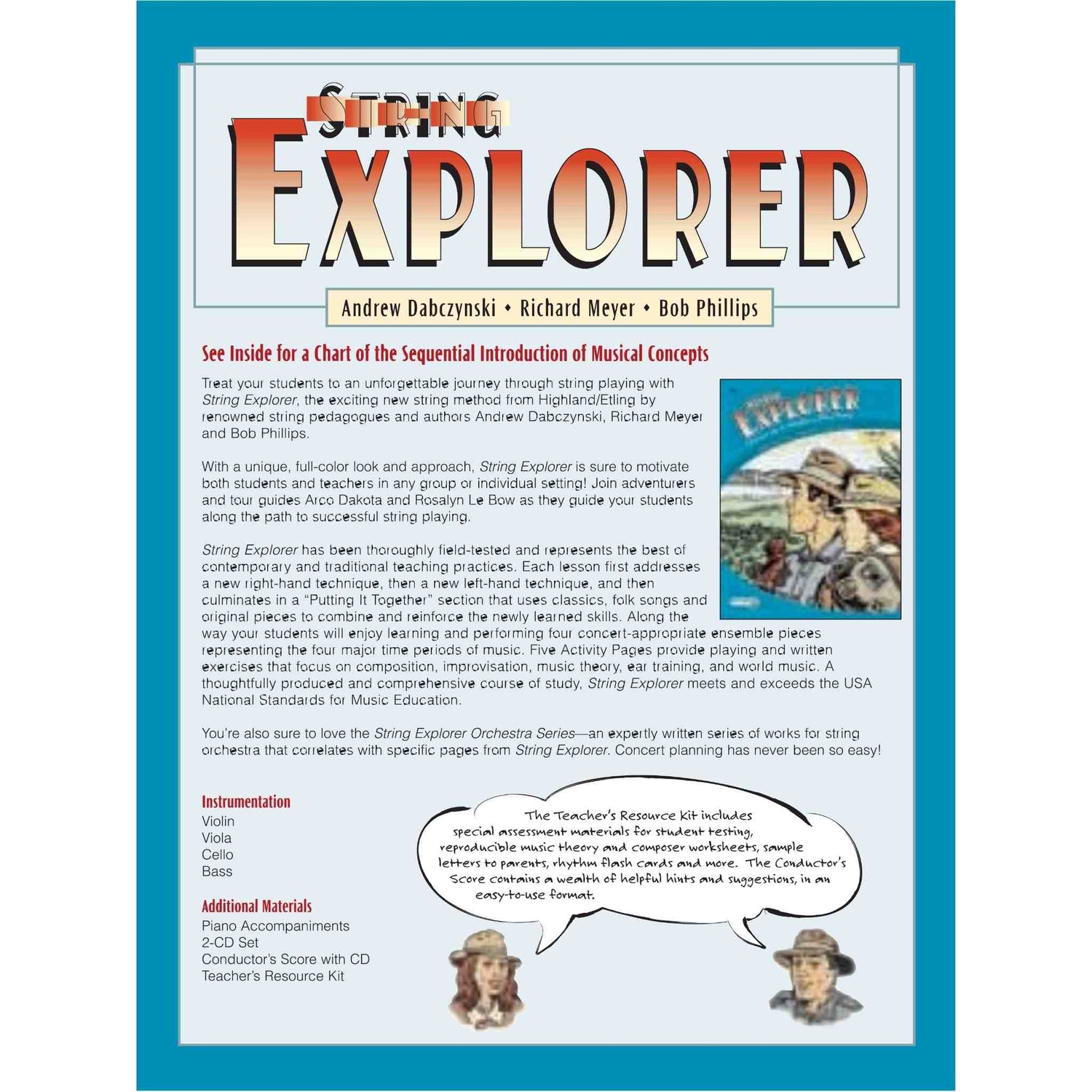 Book cover of 'String Explorer' with text and images on a blue background