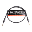 The image shows a STRUKTURE brand high-performance audio cable with 1/4" jack connectors on both ends, designed for musical instruments. The black cable features a lifetime warranty label on its packaging and is likely a short instrument or patch cable used for connecting guitars, basses, keyboards, and audio equipment in live or studio settings.