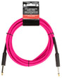 The image shows a bright pink/magenta high-performance guitar cable with 1/4" (6.35mm) jack plugs on both ends. Branded "Structure" as seen on the packaging, the coiled cable is about 10-20 feet long. Its vibrant color helps it stand out on dark stages, making it both a stylish and practical instrument cable for electric guitars, basses, and other electric instruments.