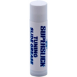 The image shows a white cylindrical slide grease stick labeled "SUPERSTICK" and "TUNING SLIDE GREASE" in blue text. This essential brass instrument accessory helps keep tuning slides smooth, prevents corrosion and sticking, maintains tuning adjustments, and protects metal parts. Its stick form allows easy application to slides on trumpets, trombones, French horns, and tubas for regular maintenance.