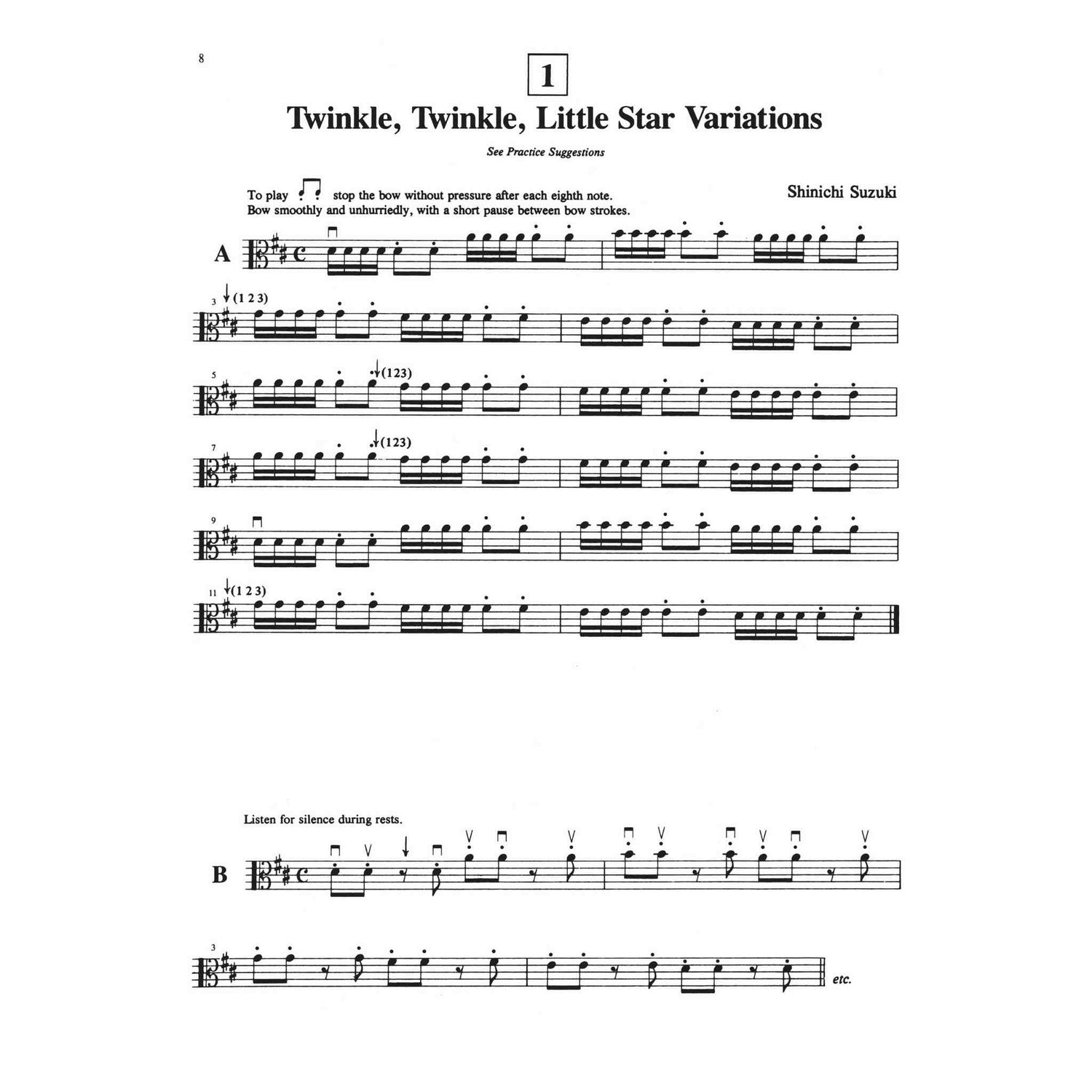 sheet music for the song Twinkle, Twinkle, Little Star Variations for Viola. 