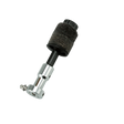 The image shows a drum tuning key with a metal shaft designed to fit square tension rods on drum lugs. It has a black textured rubber grip for comfort and improved hold. Compact and portable, this essential tool allows drummers to tighten or loosen tension rods, adjusting drumhead pitch and tone. The grip helps prevent slipping, aiding precise tuning during setup or performance.