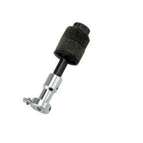 The image shows a drum tuning key with a metal shaft designed to fit square tension rods on drum lugs. It has a black textured rubber grip for comfort and improved hold. Compact and portable, this essential tool allows drummers to tighten or loosen tension rods, adjusting drumhead pitch and tone. The grip helps prevent slipping, aiding precise tuning during setup or performance.