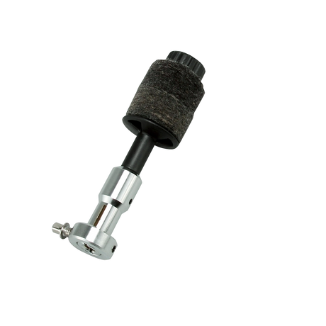 The image shows a drum tuning key with a metal shaft designed to fit square tension rods on drum lugs. It has a black textured rubber grip for comfort and improved hold. Compact and portable, this essential tool allows drummers to tighten or loosen tension rods, adjusting drumhead pitch and tone. The grip helps prevent slipping, aiding precise tuning during setup or performance.