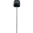The image shows a bass drum beater with a black "TAMA" embossed head featuring a hard black side and a softer white side, allowing different tones. It is attached to a chrome metal shaft that connects to the pedal. This dual-surface beater provides versatile sounds: a punchy attack from the hard side and a warmer tone from the soft side, making it an essential drum kit accessory.