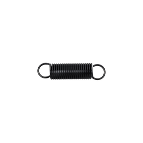 The image shows a black coiled tremolo spring with hooks on both ends, commonly used in electric guitars like Fender Stratocasters. These springs are mounted inside the guitar body to balance string tension in the tremolo system, allowing the whammy bar to function properly. Multiple springs provide the necessary tension and return force. This part is an essential guitar accessory for electric guitar maintenance and setup.