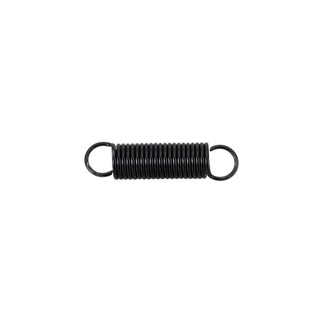 The image shows a black coiled tremolo spring with hooks on both ends, commonly used in electric guitars like Fender Stratocasters. These springs are mounted inside the guitar body to balance string tension in the tremolo system, allowing the whammy bar to function properly. Multiple springs provide the necessary tension and return force. This part is an essential guitar accessory for electric guitar maintenance and setup.