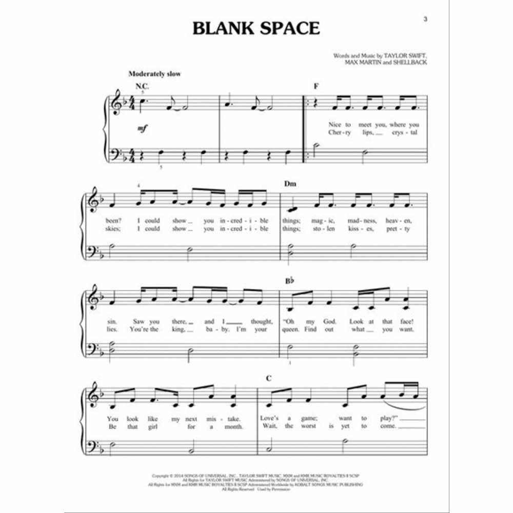 Shellback Music Easy piano anthology with 26 Taylor Swift hits from Love Story to Anti ...