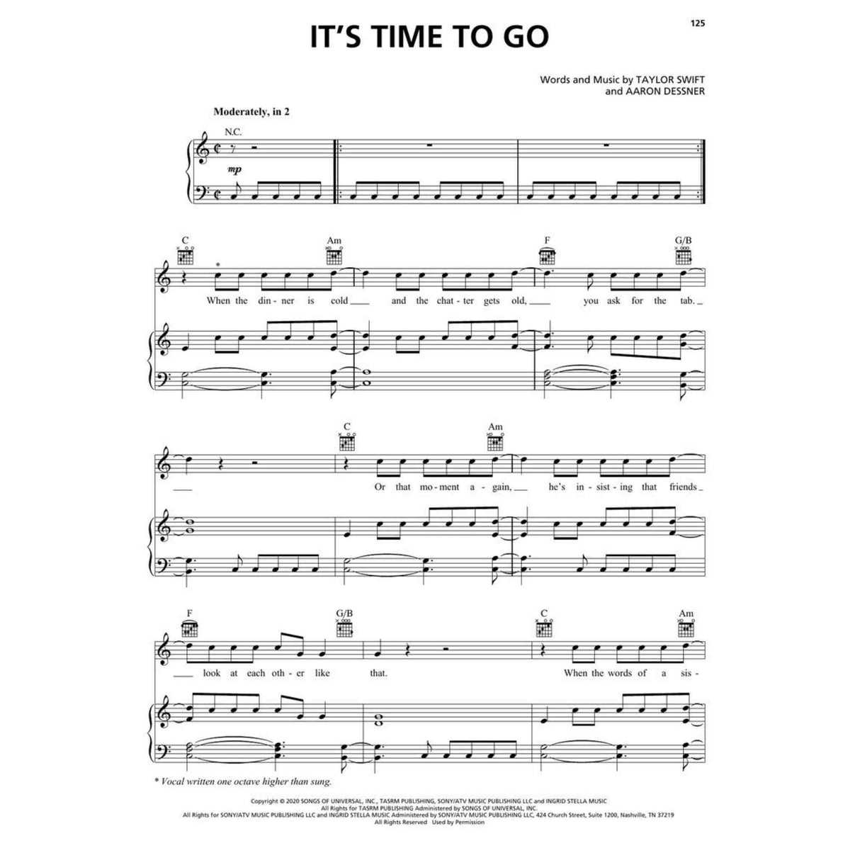 Taylor Swift - Evermore - Piano, Vocal, Guitar - Artist Songbook