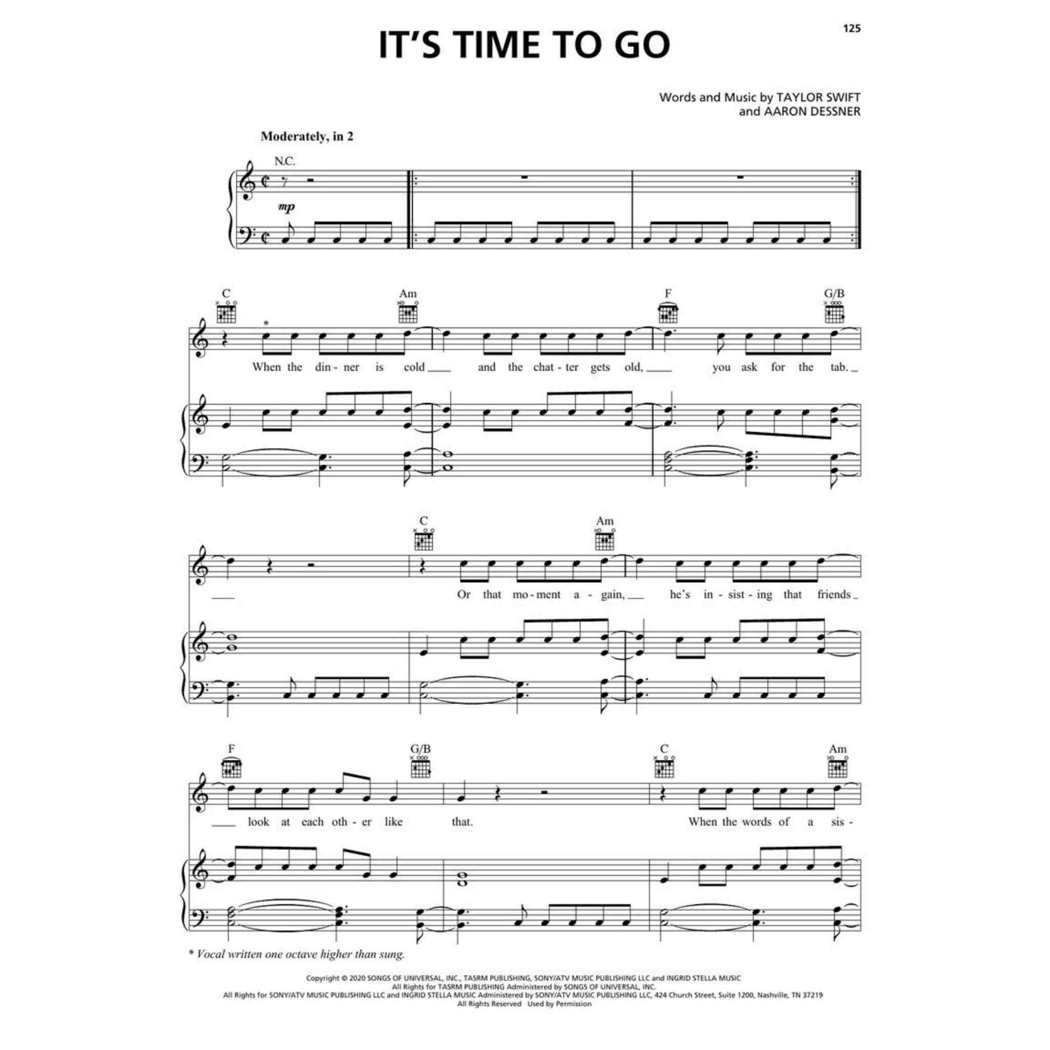 Taylor Swift - Evermore - Piano, Vocal, Guitar - Artist Songbook