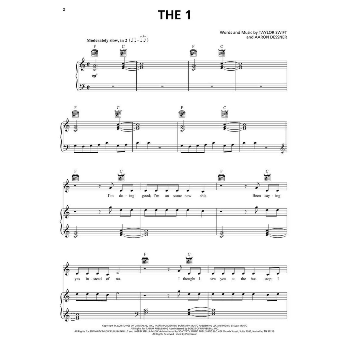 Taylor Swift - Folklore - Piano, Vocal, Guitar - Artist Songbook