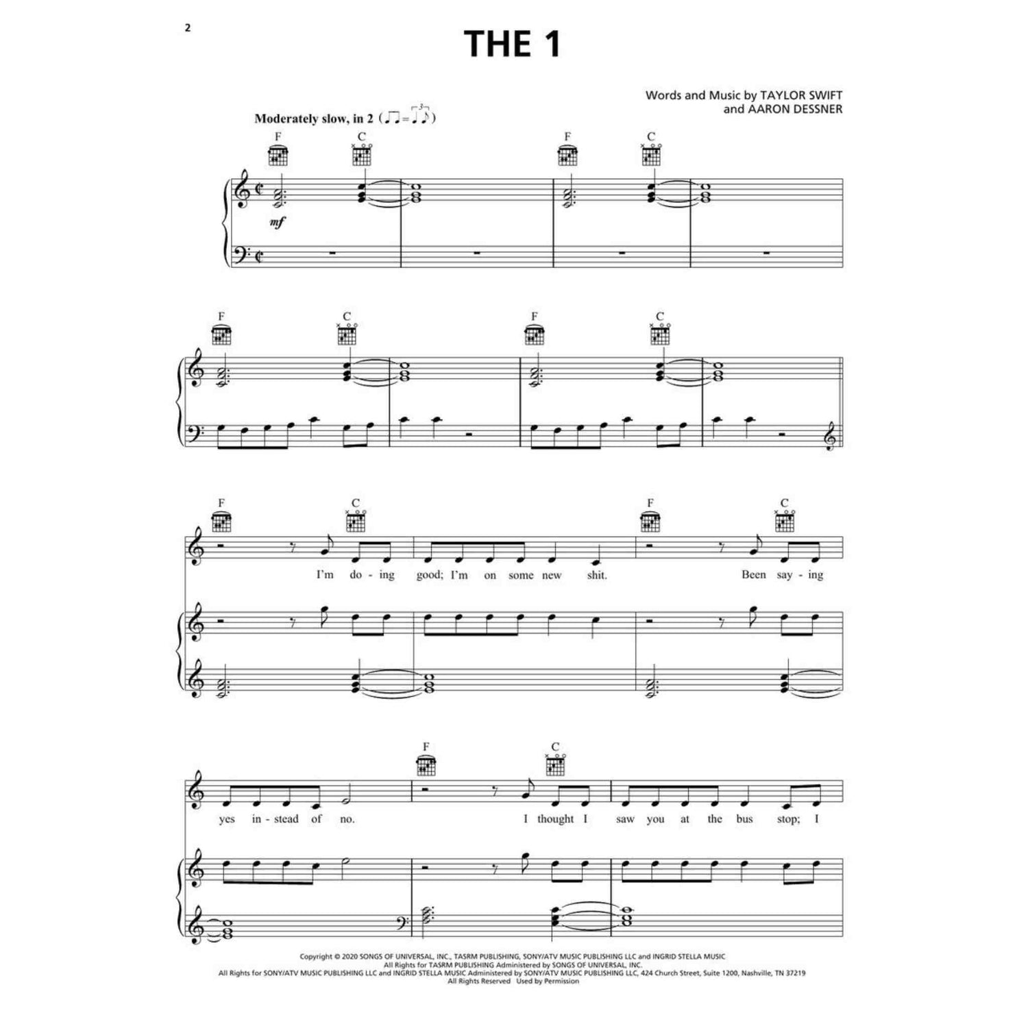 Taylor Swift - Folklore - Piano, Vocal, Guitar - Artist Songbook