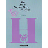 Book cover of 'The Art of French Horn Playing' with a purple 'H' and horn illustration on a light blue background.