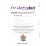 The image shows an advertisement for "The Chord Wheel" by Jim Fleser, a music theory tool published by Hal Leonard. This rotating device helps musicians improvise, transpose keys, and compose by visually displaying chord relationships without reading notation. Marketed as an easy way to master chord theory, it includes endorsements from educators and is popular among guitarists, pianists, and other musicians.