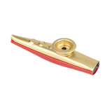 Gold metal kazoo with a red bottom