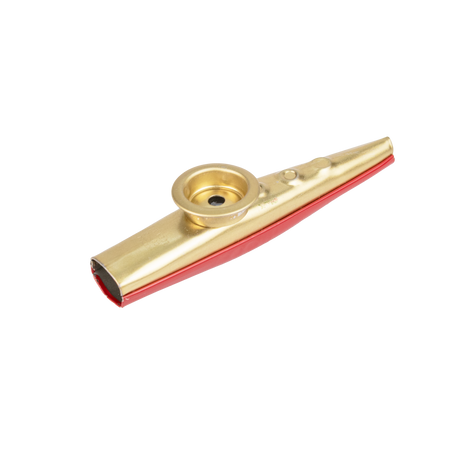 Gold and red kazoo on a white background