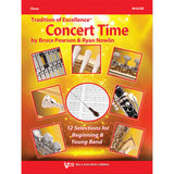 Book cover of 'Concert Time' for Oboe by Bruce Pearson & Ryan Nowlin featuring images of band instruments on a red and yellow background.