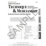 Book cover of 'Tradition of Excellence Technique & Musicianship' for Baritone and Euphonium B.C by Bruce Pearson and Ryan Nowlin, featuring a table of contents on a white background.