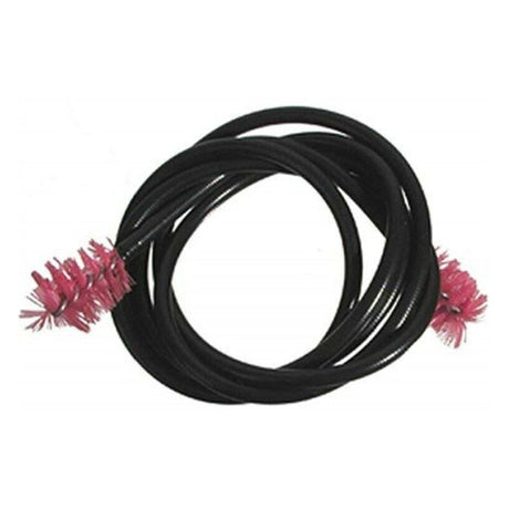 The image shows a flexible black cleaning cable with red brushes on both ends, designed for wind instruments like trumpets, trombones, or tubas. This tool helps clean the interior tubing by removing moisture and debris, navigating curved passages to maintain the instrument’s performance and longevity.