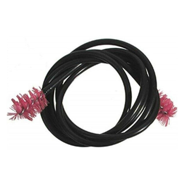 The image shows a flexible black cleaning cable with red brushes on both ends, designed for wind instruments like trumpets, trombones, or tubas. This tool helps clean the interior tubing by removing moisture and debris, navigating curved passages to maintain the instrument’s performance and longevity.