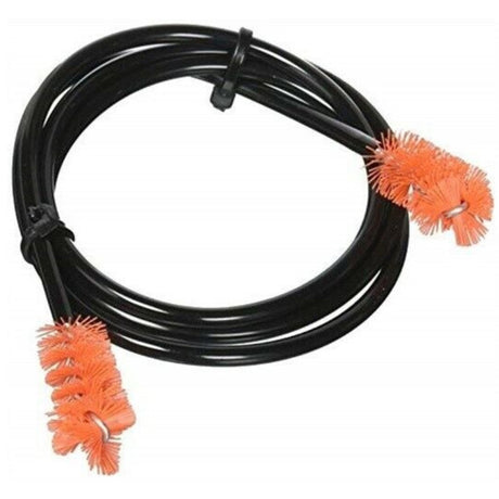 The image shows a saxophone cleaning brush, also called a swab or cleaning snake. It features a long, flexible black cable with orange bristle brushes on both ends, designed to fit through the saxophone’s curved tubing. This essential tool helps remove moisture, dust, and buildup inside the instrument, maintaining hygiene, preventing corrosion, and ensuring optimal performance and longevity.