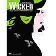 The image shows the cover of an "Easy Piano" sheet music book for the musical "Wicked," published by Hal Leonard. It features the iconic silhouettes of Elphaba and Glinda, with flying monkeys in the background. The book contains simplified piano arrangements with music and lyrics by Stephen Schwartz, catering to pianists who want to learn and perform songs from this popular Broadway show.