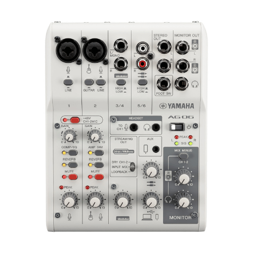 Yamaha AG06MK2 6-Channel Live Streaming USB Mixer & Audio Interface - White