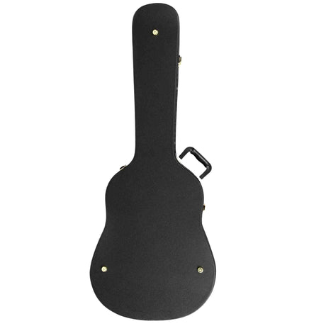 Black guitar case on a white background