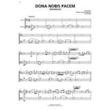 The image shows sheet music for "Dona Nobis Pacem (Variations)," a traditional piece arranged by Yo-Yo Ma for two cellos. It features bass clef notation, a "Moderato" tempo, and multiple systems with dynamic markings, slurs, ties, and varied rhythms. This professionally typeset score is suited for intermediate to advanced cello players and presents the classic canon as a set of variations.